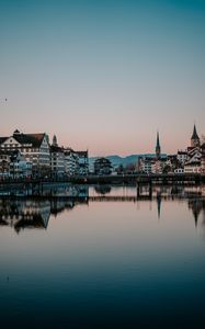 Preview wallpaper city, buildings, architecture, river, reflection