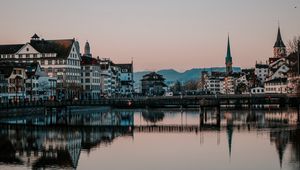 Preview wallpaper city, buildings, architecture, river, reflection