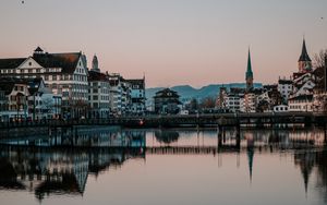 Preview wallpaper city, buildings, architecture, river, reflection