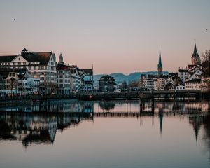 Preview wallpaper city, buildings, architecture, river, reflection