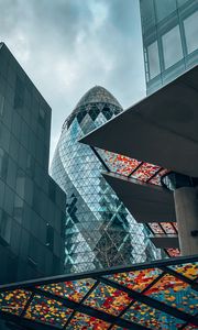 Preview wallpaper city, buildings, architecture, skyscrapers, glass, bottom view