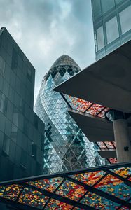 Preview wallpaper city, buildings, architecture, skyscrapers, glass, bottom view