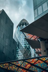 Preview wallpaper city, buildings, architecture, skyscrapers, glass, bottom view