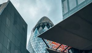 Preview wallpaper city, buildings, architecture, skyscrapers, glass, bottom view