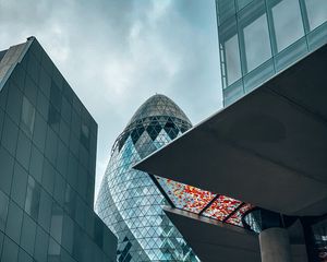 Preview wallpaper city, buildings, architecture, skyscrapers, glass, bottom view