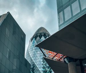 Preview wallpaper city, buildings, architecture, skyscrapers, glass, bottom view