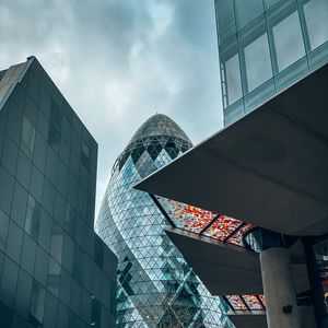 Preview wallpaper city, buildings, architecture, skyscrapers, glass, bottom view