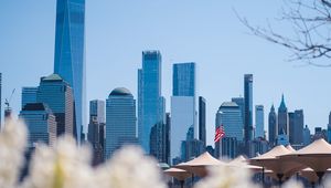 Preview wallpaper city, buildings, architecture, flowers, blur