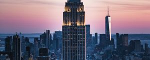 Preview wallpaper city, buildings, architecture, skyscrapers, aerial view, sunset