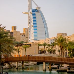 Preview wallpaper city, buildings, architecture, palm trees