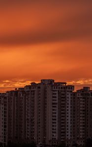 Preview wallpaper city, buildings, architecture, sunset, dark