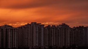 Preview wallpaper city, buildings, architecture, sunset, dark
