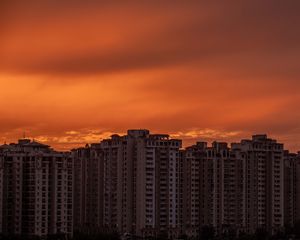 Preview wallpaper city, buildings, architecture, sunset, dark