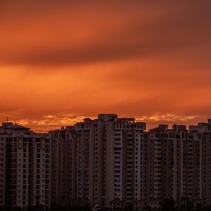 Preview wallpaper city, buildings, architecture, sunset, dark