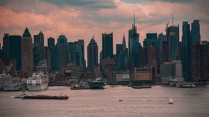 Preview wallpaper city, buildings, architecture, water, pier, twilight