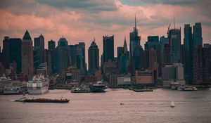 Preview wallpaper city, buildings, architecture, water, pier, twilight