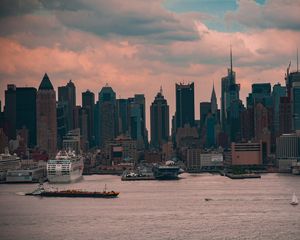 Preview wallpaper city, buildings, architecture, water, pier, twilight