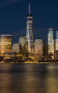 Preview wallpaper city, buildings, architecture, metropolis, lights, water, twilight