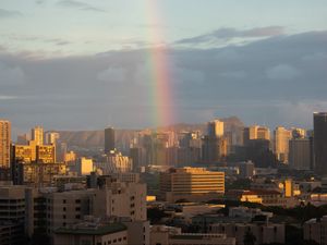 Preview wallpaper city, buildings, architecture, rainbow, cityscape