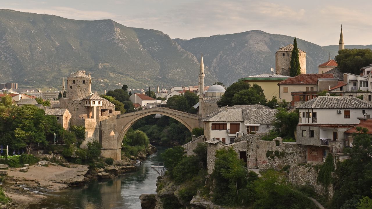 Wallpaper city, buildings, architecture, river, mountains