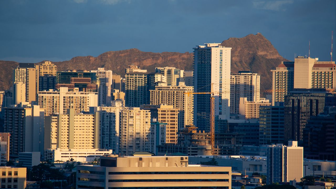 Wallpaper city, buildings, architecture, mountains, twilight
