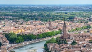Preview wallpaper city, buildings, architecture, trees, aerial view