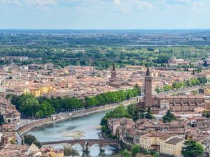 Preview wallpaper city, buildings, architecture, trees, aerial view
