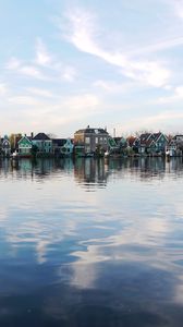 Preview wallpaper city, buildings, architecture, lake, reflection
