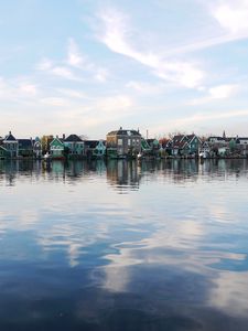Preview wallpaper city, buildings, architecture, lake, reflection