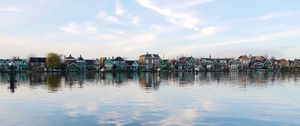 Preview wallpaper city, buildings, architecture, lake, reflection