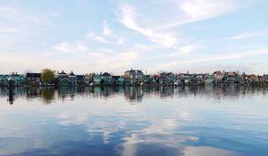 Preview wallpaper city, buildings, architecture, lake, reflection