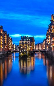 Preview wallpaper city, buildings, architecture, river, twilight