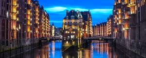 Preview wallpaper city, buildings, architecture, river, twilight