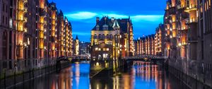 Preview wallpaper city, buildings, architecture, river, twilight