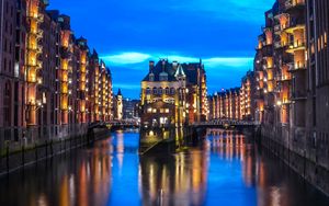 Preview wallpaper city, buildings, architecture, river, twilight