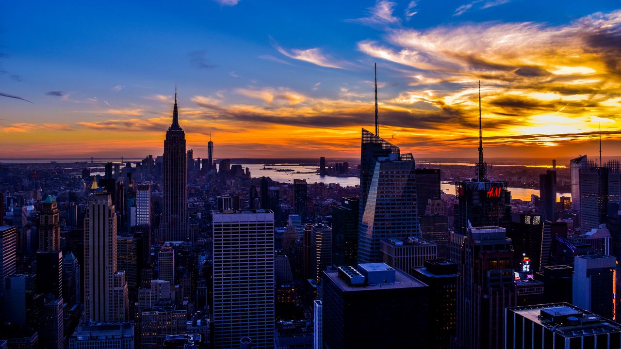 Wallpaper city, buildings, architecture, twilight, aerial view