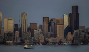 Preview wallpaper city, buildings, architecture, pier, water, twilight