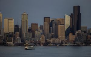 Preview wallpaper city, buildings, architecture, pier, water, twilight