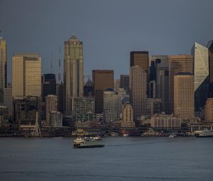 Preview wallpaper city, buildings, architecture, pier, water, twilight