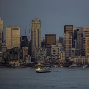 Preview wallpaper city, buildings, architecture, pier, water, twilight