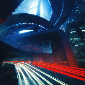 Preview wallpaper city, buildings, architecture, road, long exposure, dark