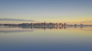 Preview wallpaper city, buildings, architecture, water, reflection, sky