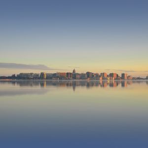 Preview wallpaper city, buildings, architecture, water, reflection, sky