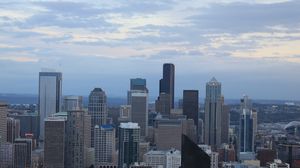 Preview wallpaper city, buildings, architecture, aerial view, twilight