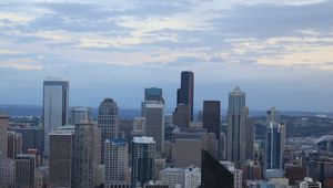 Preview wallpaper city, buildings, architecture, aerial view, twilight