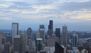 Preview wallpaper city, buildings, architecture, aerial view, twilight