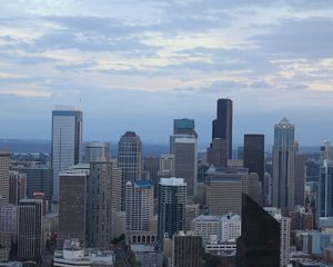 Preview wallpaper city, buildings, architecture, aerial view, twilight