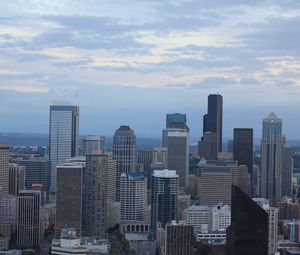 Preview wallpaper city, buildings, architecture, aerial view, twilight