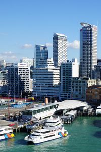 Preview wallpaper city, buildings, architecture, pier, boats, aerial view