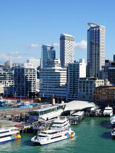 Preview wallpaper city, buildings, architecture, pier, boats, aerial view